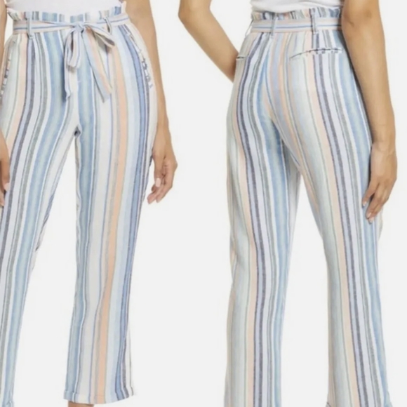 NEW CASLON High Rise Stripe Tie Waist Pants In Blue-Coral Multi Stripe,SZ: S(4-6 - Picture 2 of 6